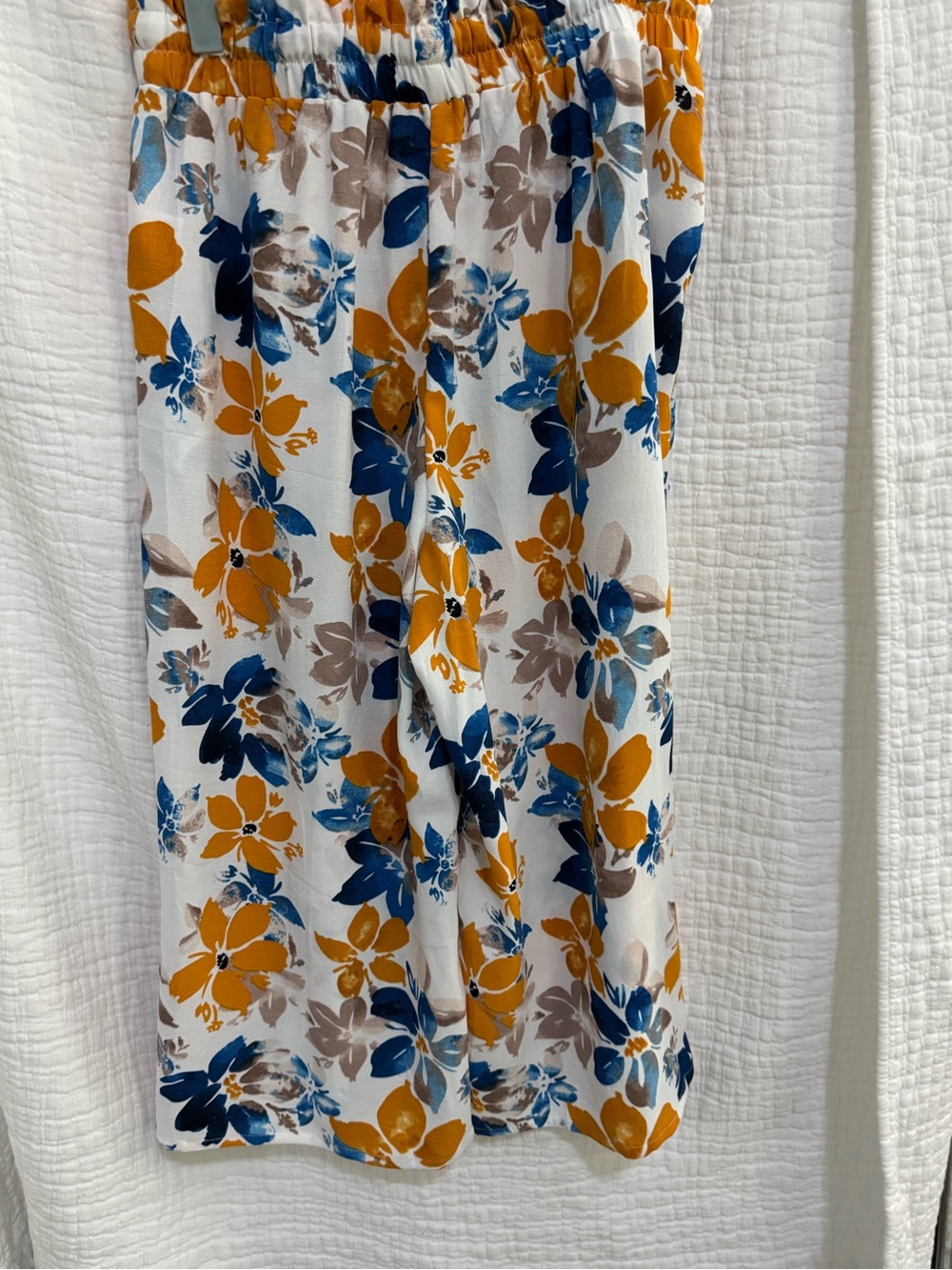 White Wide Leg Pants with Mustard & Navy Floral Print